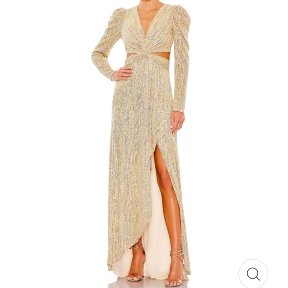 Mac Duggal Multi color Puff sleeve twist front crisscross back Gown Size 8
